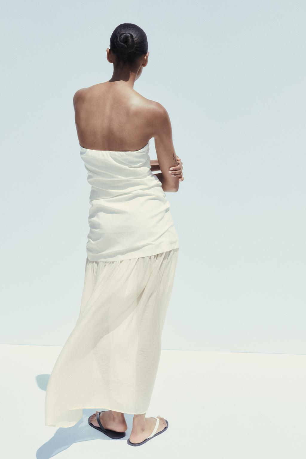 CONTRAST STRAPLESS MIDI DRESS