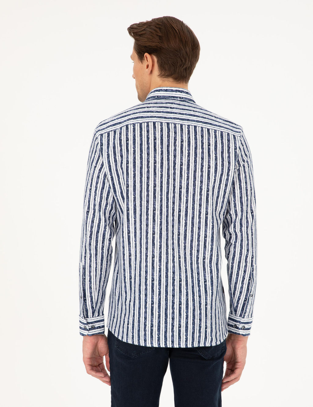 Рубашка Slim Fit темно-синяя с длинnym рукавом