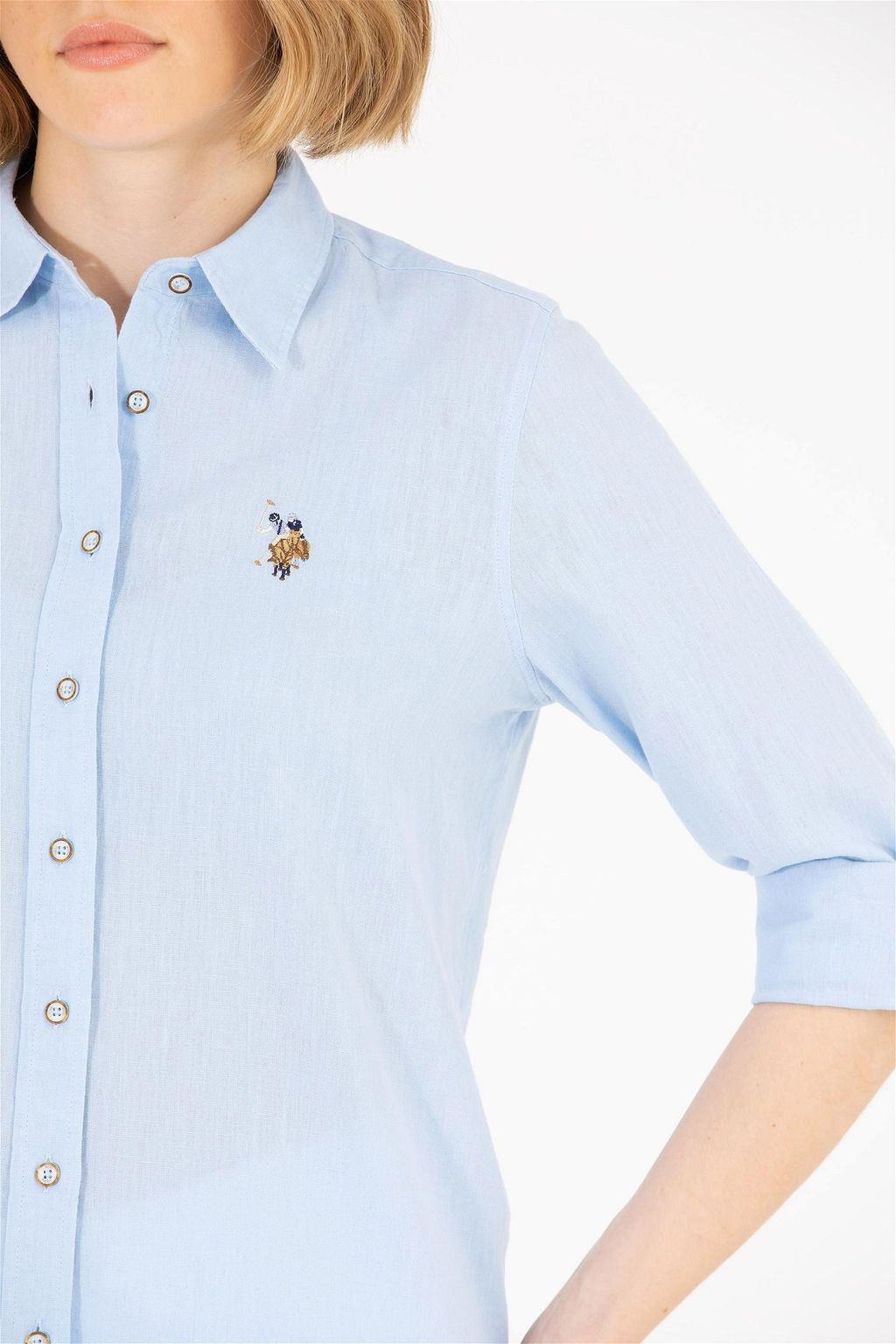 Женская голубая рубашка с длинным рукавом Basic - U.s. polo assn фото 14