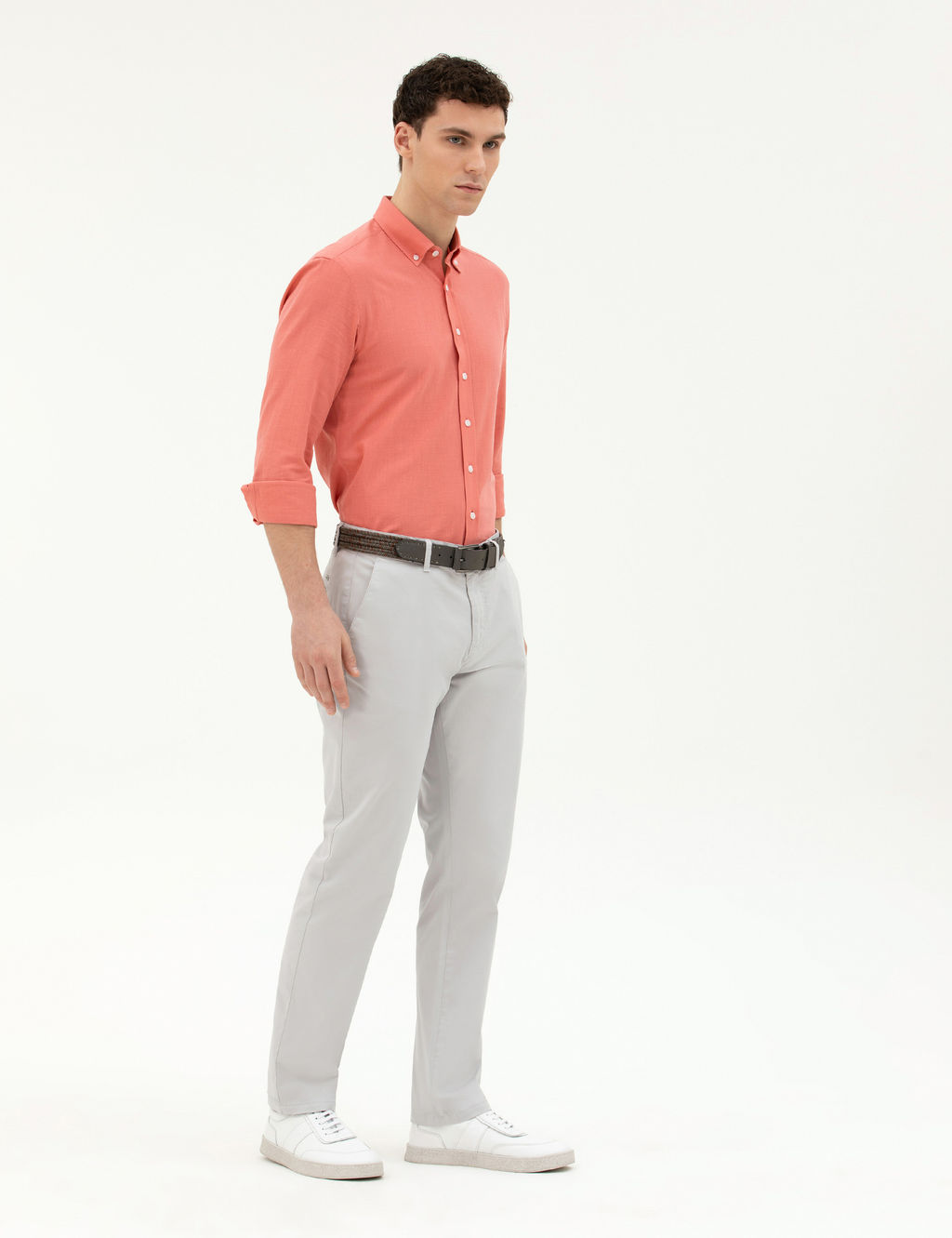 A__k Gri Regular Fit Basic Kanvas Pantolon