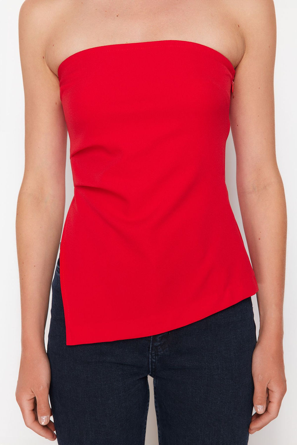 K?rm?z? Straplez Y?rtmac Detayl? Dokuma Bluz TWOSS24BZ00591 - Trendyolmilla фото 4