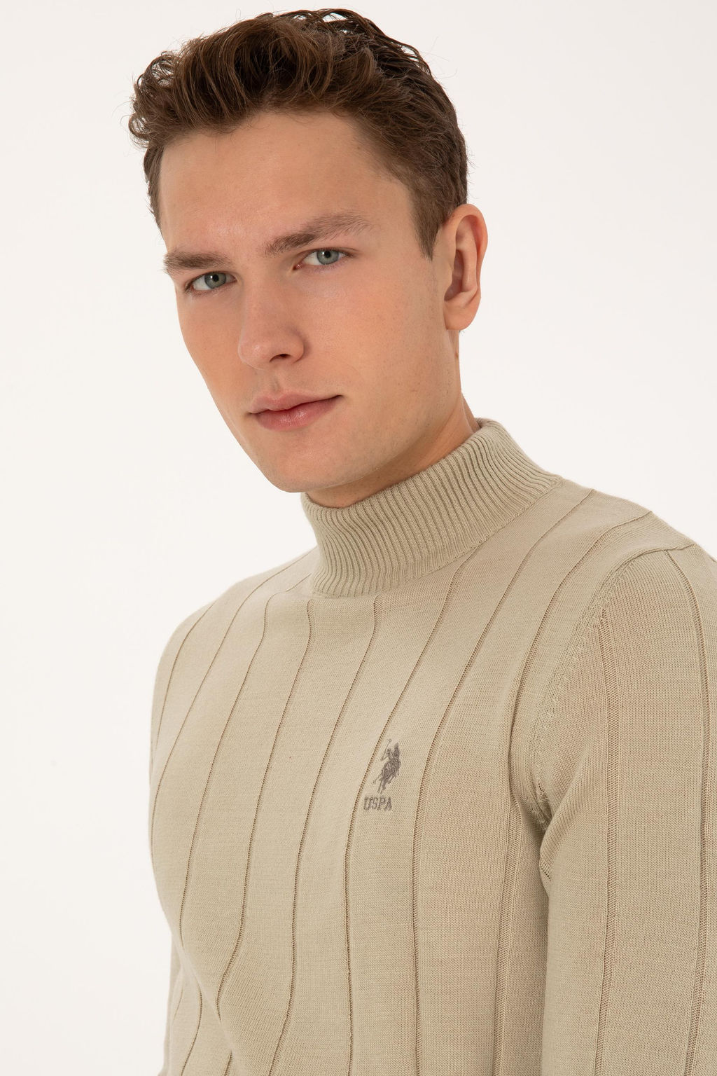 Erkek Slim Fit Yar_m Bal_k__ Yaka A__k Haki Kazak - U.s. polo assn фото 2