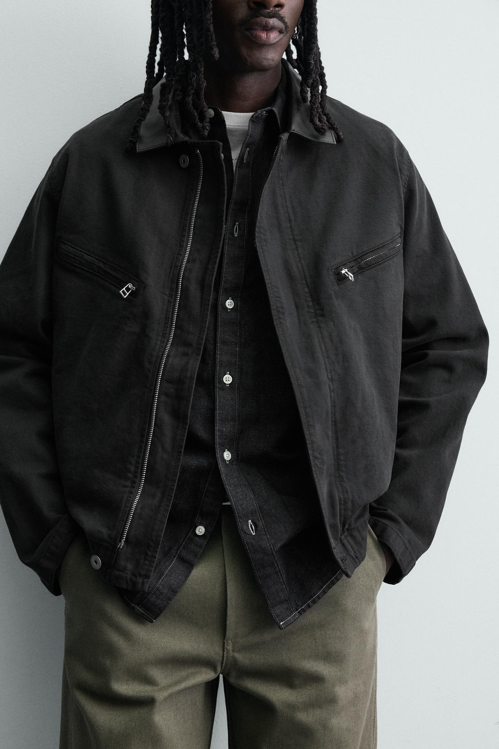 CAZADORA DENIM CUELLO COMBINADO / Negro - Zara фото 6