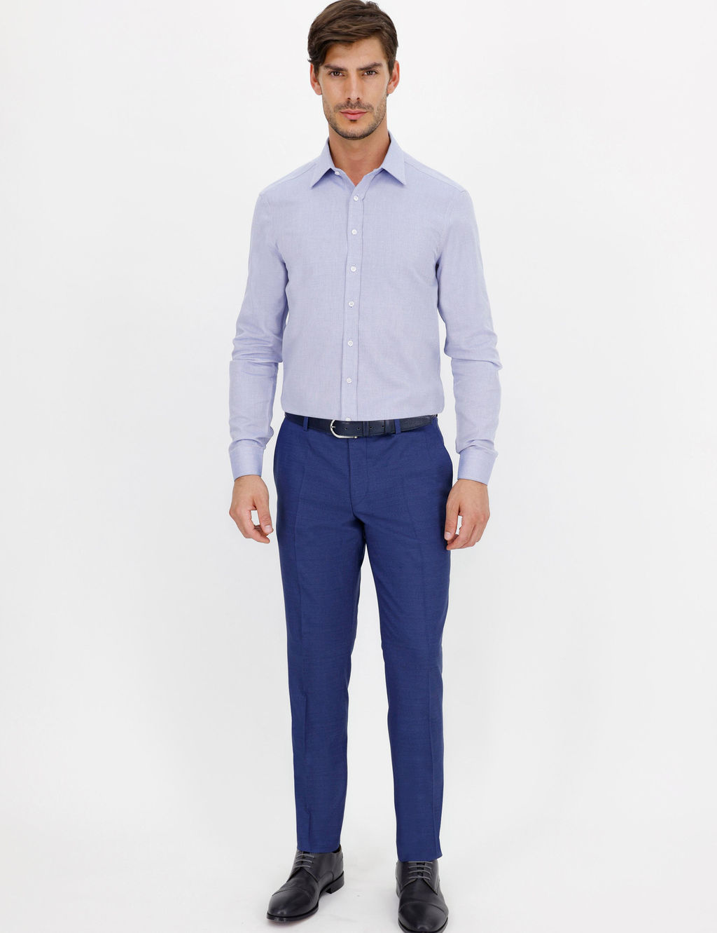 A__k Mavi Slim Fit Uzun Kollu G_mlek