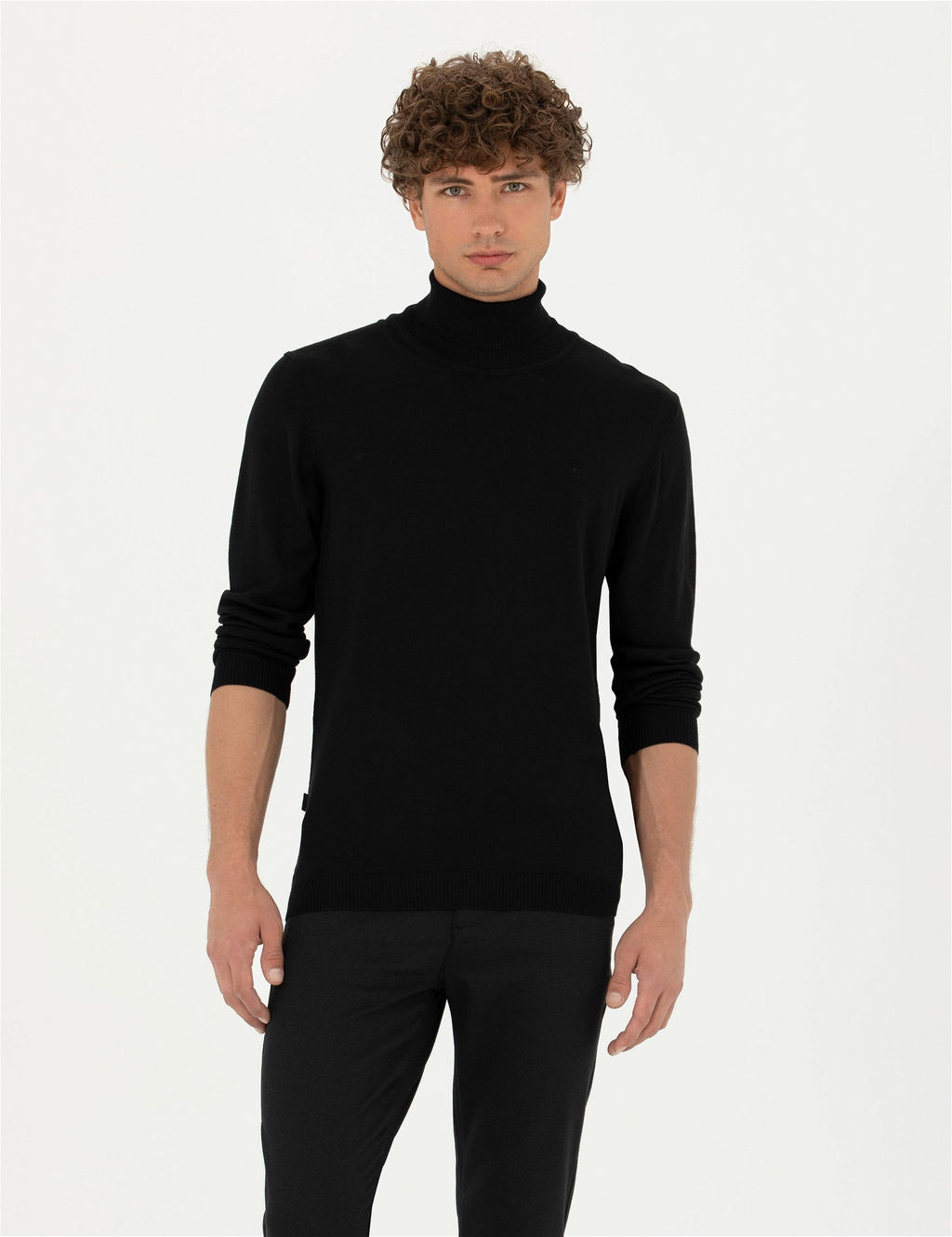 Siyah Slim Fit Bal_k__ Yaka Y_n Kar___ml_ Basic Triko Kazak - Pierre cardin фото 3