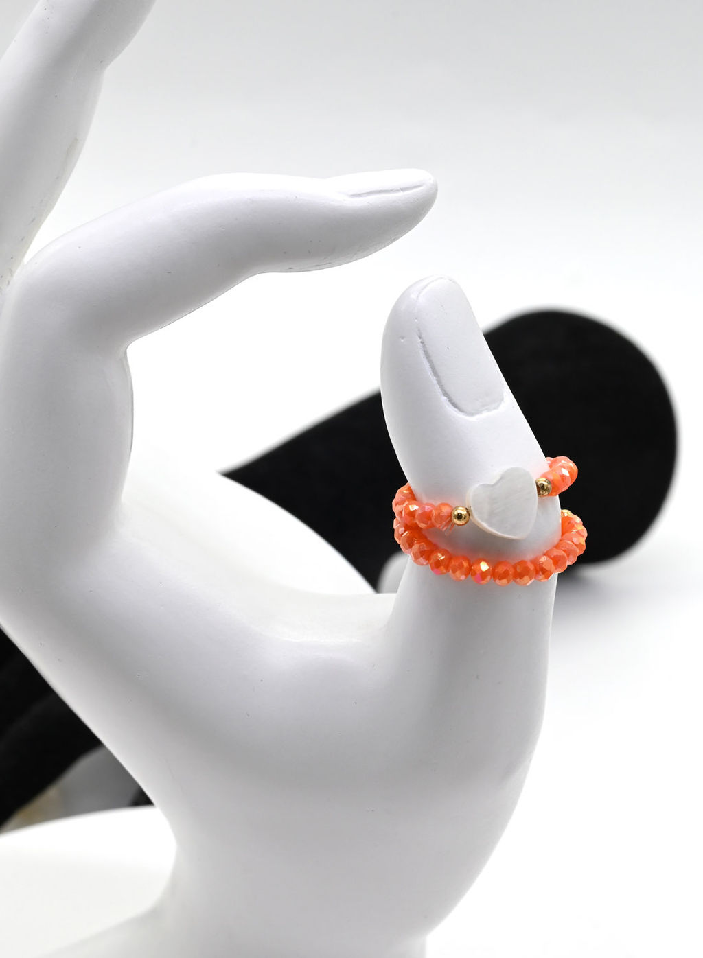 Колечко на резинке с перламутром Сердце и цирконом цвет оранжевый