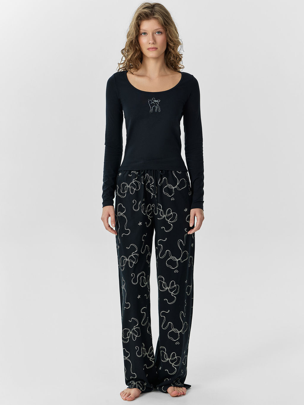 Комплект домашний женский черный с принтом