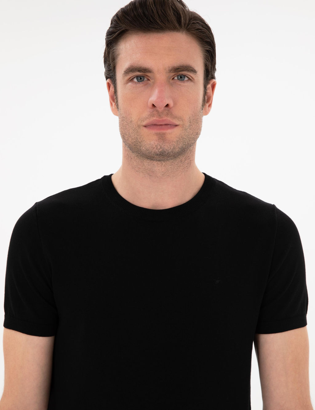 Siyah Slim Fit Bisiklet Yaka Triko T-shirt - Cacharel фото 2