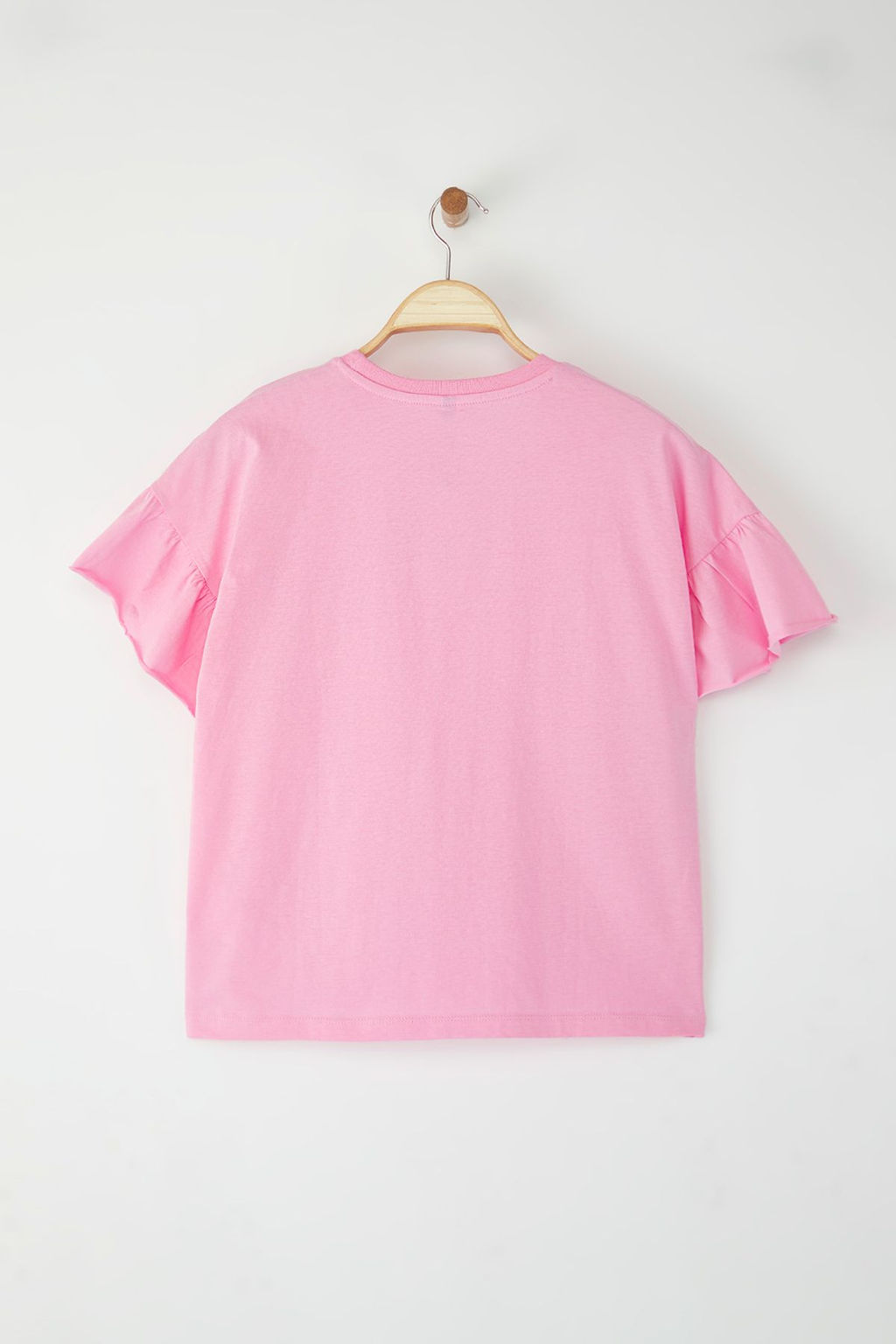 Pembe %100 Pamuk F?rf?r Detayl? Basic Bisiklet Yaka Orme T-Shirt TWOSS22TS2429