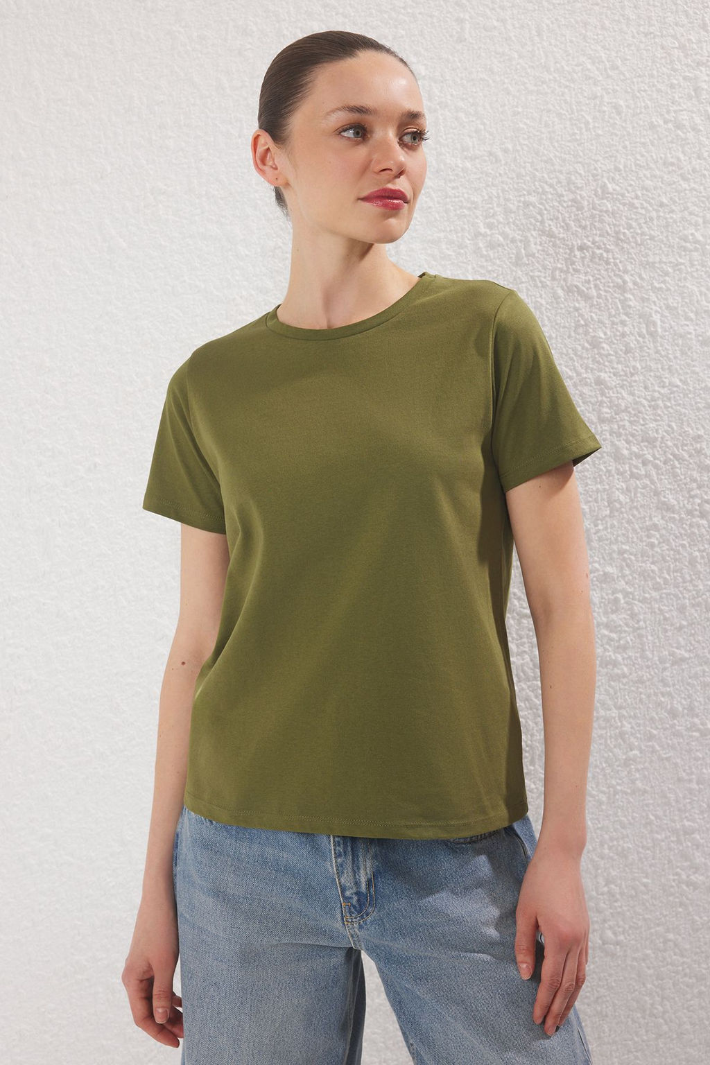 TRENDYOLMILLA Haki-Mint 2Li Paket Bisiklet Yaka %100 Pamuk Regular/Normal Kal?p Orme T-Shirt TWOSS25TS00182 фото 2