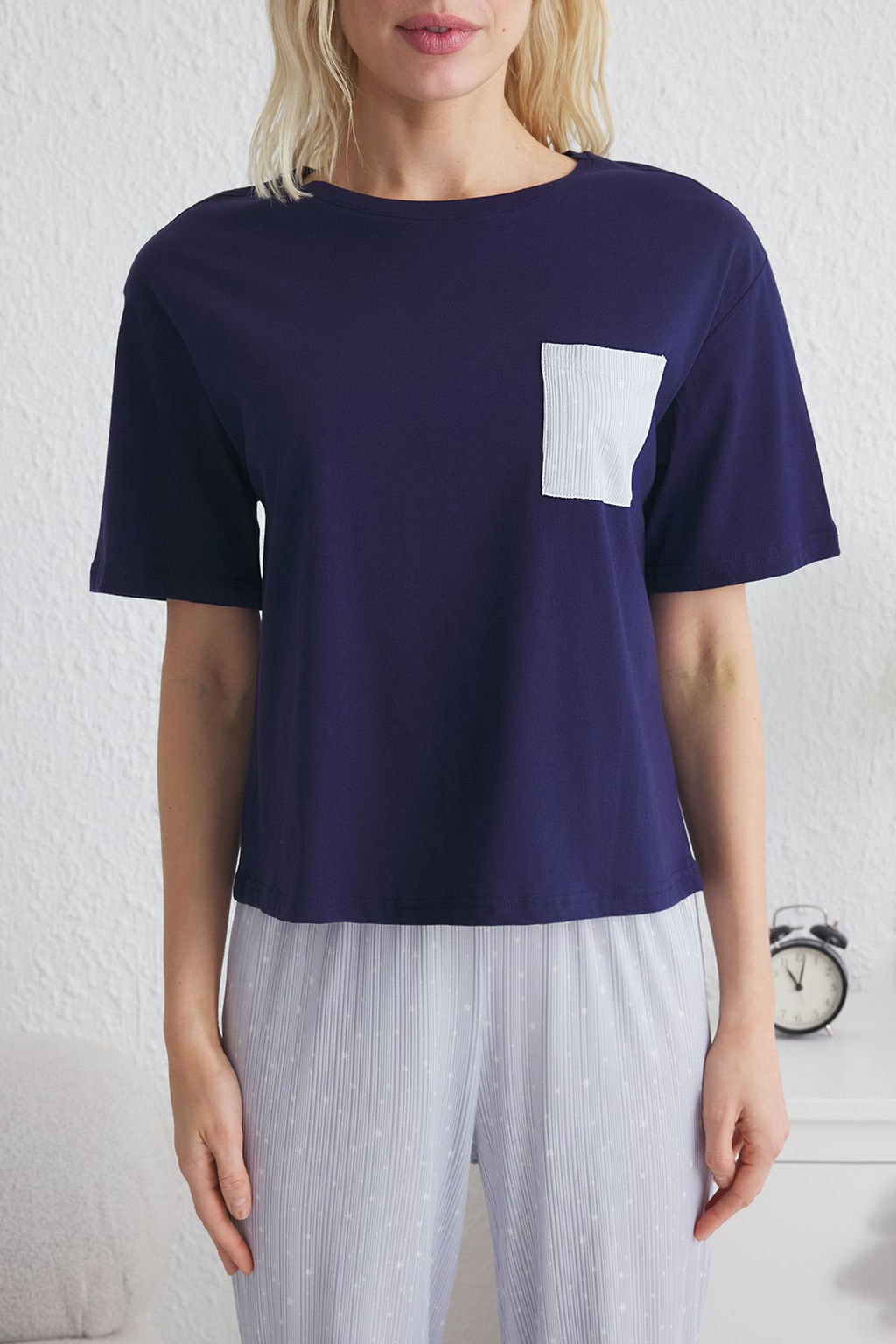 Trendyolmilla Mavi Y?ld?z Desenli Cep Detayl? Orme Pijama Tak?m? THMSS25PT00123 фото 8