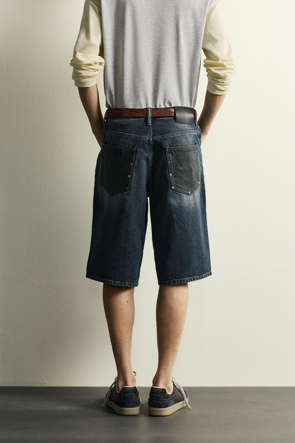 BERMUDA DENIM BAGGY FIT COMBINADO CUERO / Azul - Zara фото 3