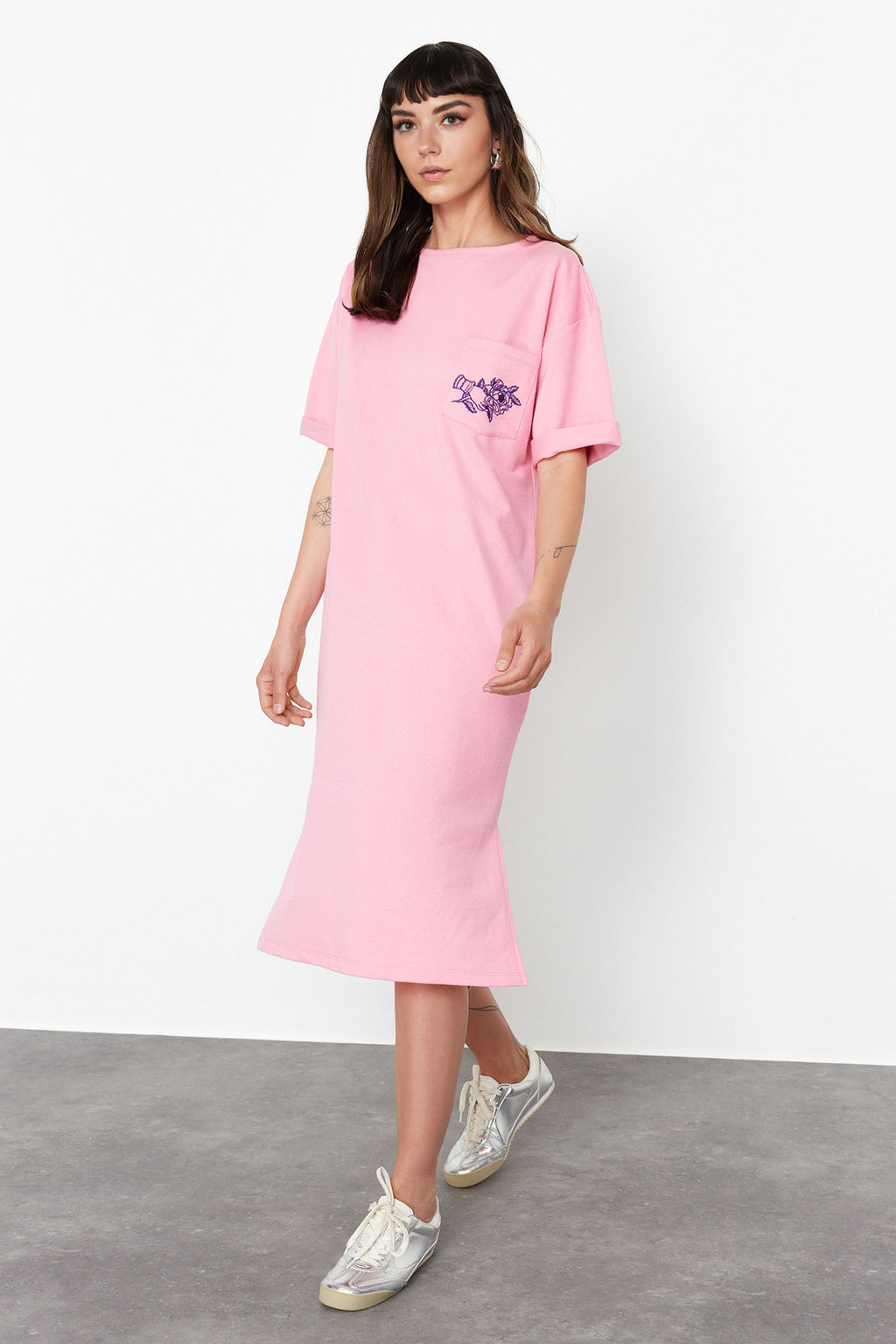 Mor Nak?sl? Relaxed/Rahat Kesim Bisiklet Yaka Midi Orme Elbise TWOSS21EL0175 - Trendyolmilla фото 16