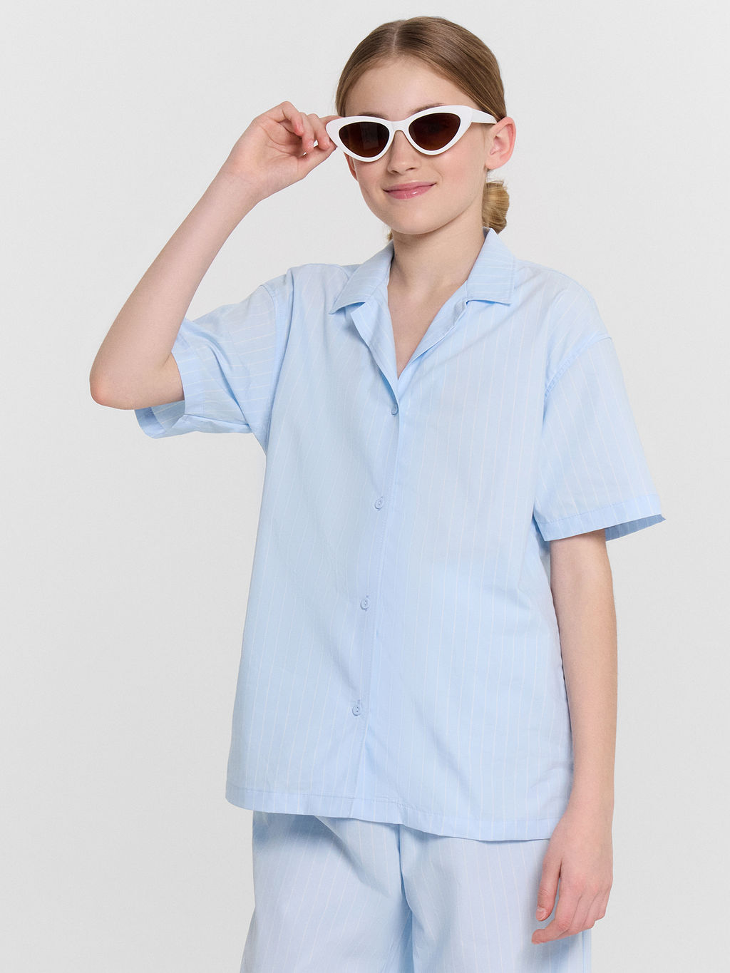 Рубашка для девочек голубая в полоску - Mark formelle фото 5