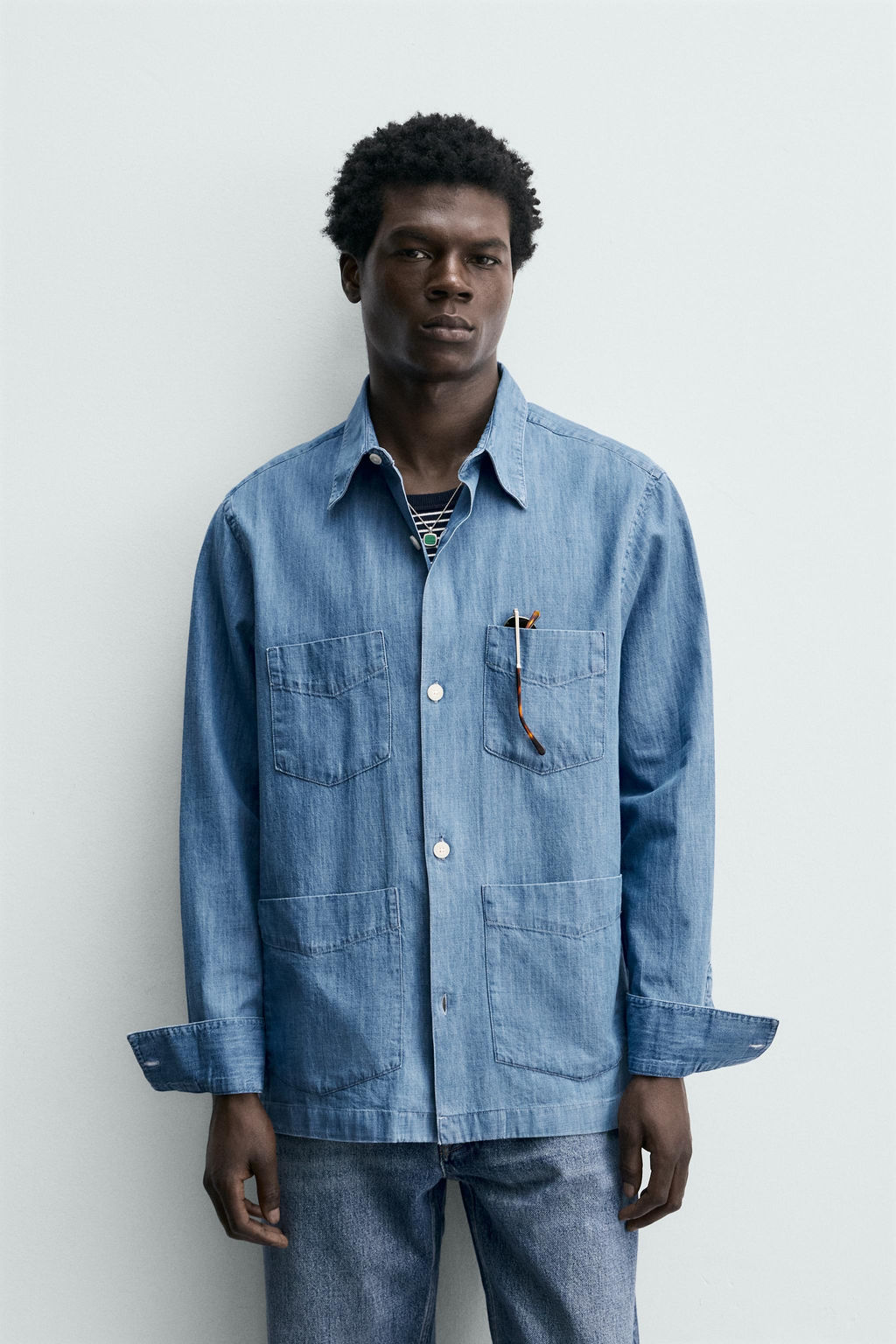 CAMISA DENIM BOLSILLOS / Azul - Zara фото 2
