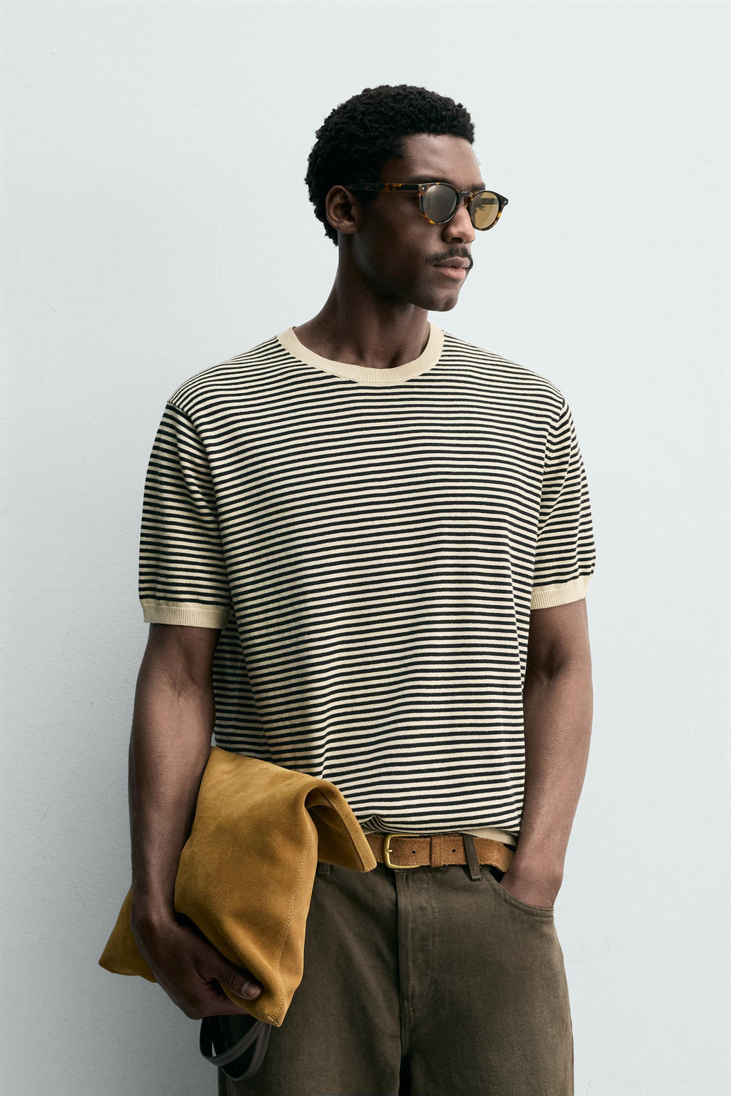 CAMISETA PUNTO ALGOD?N - LINO RAYAS / Crudo / Negro - Zara фото 2