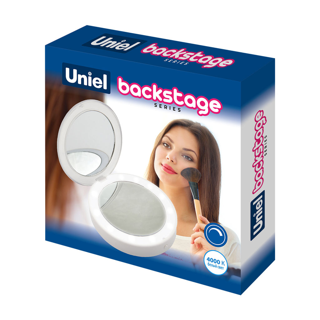 ULK-F70 2AAA WHITE Зеркало карманное с подсветкой (1Х+2Х). На батарейках 2AАА (не в/к). Белый. ТМ Uniel - Volpe фото 7