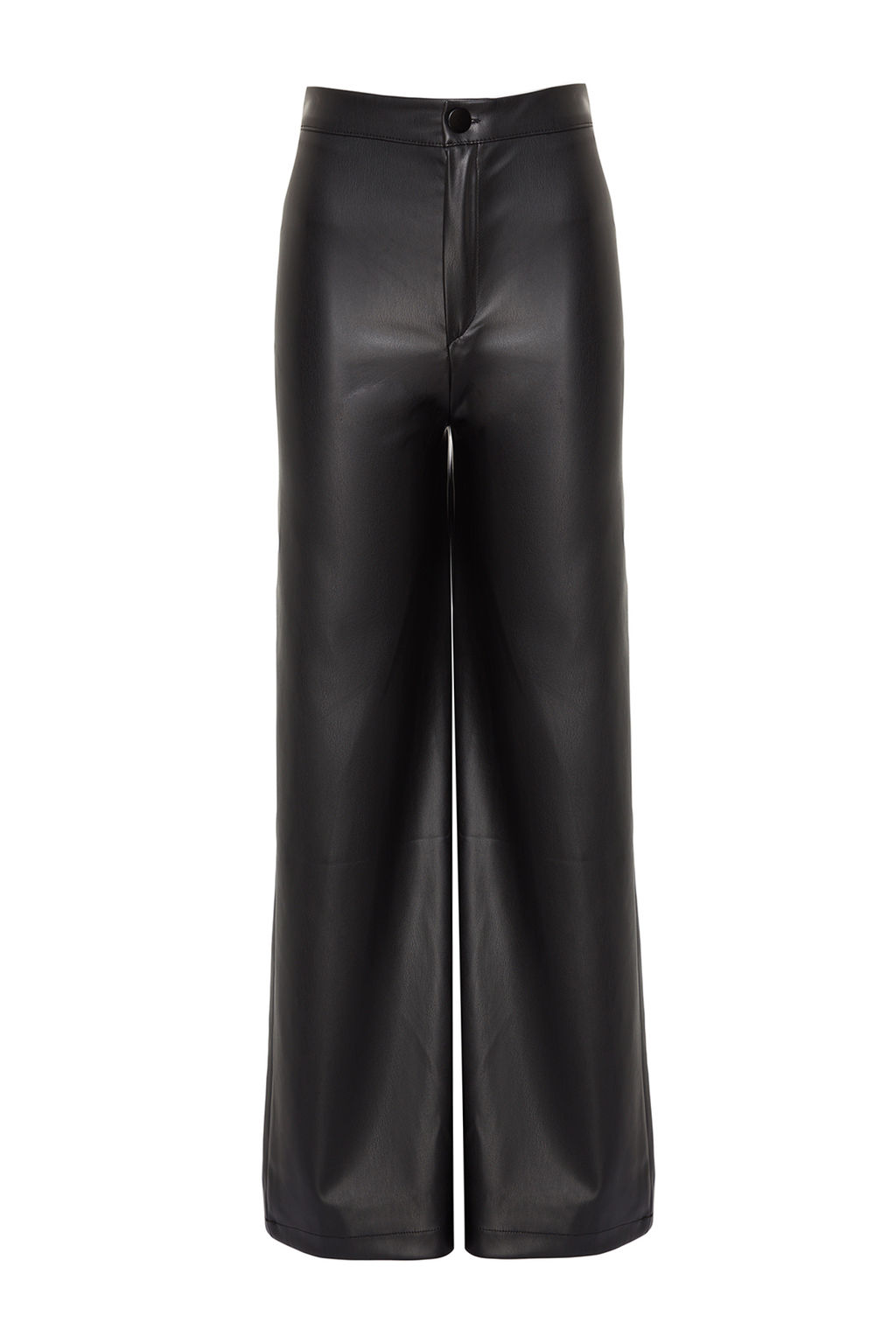 Siyah Suni Deri Wide Leg Cep Detayl? Orme Pantolon TWOAW24PL00103