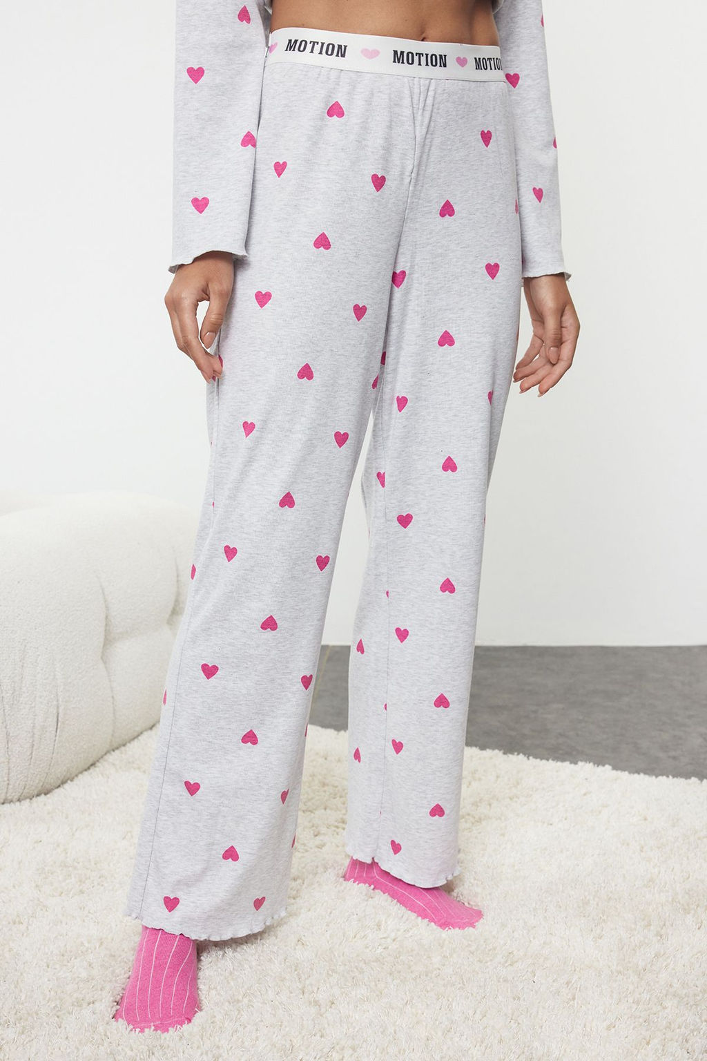 Trendyolmilla Bordo Kalpli Slogan Bask?l? Lastikli Orme Pijama Tak?m? THMAW25PT00045  фото 4