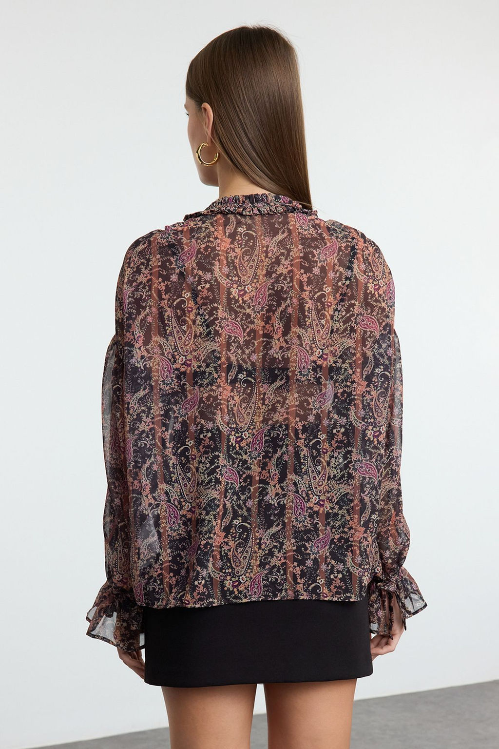 Cok Renkli Sifon Cicekli Boho Transparan Dokuma Bluz TWOAW25BZ00290