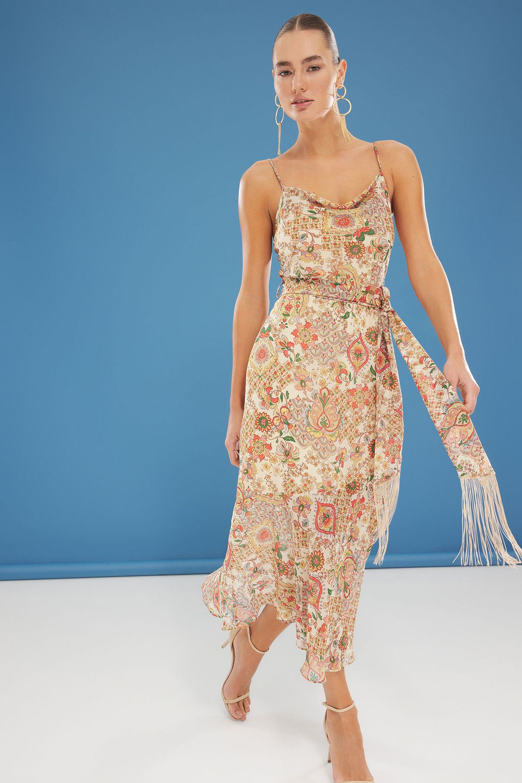 TRENDYOLMILLA Lila Etnik Desenli Kusakl? A Kesim Puskul Detayl? Maxi Astarl? Sifon Dokuma Elbise TWOSS23EL01777 фото 10