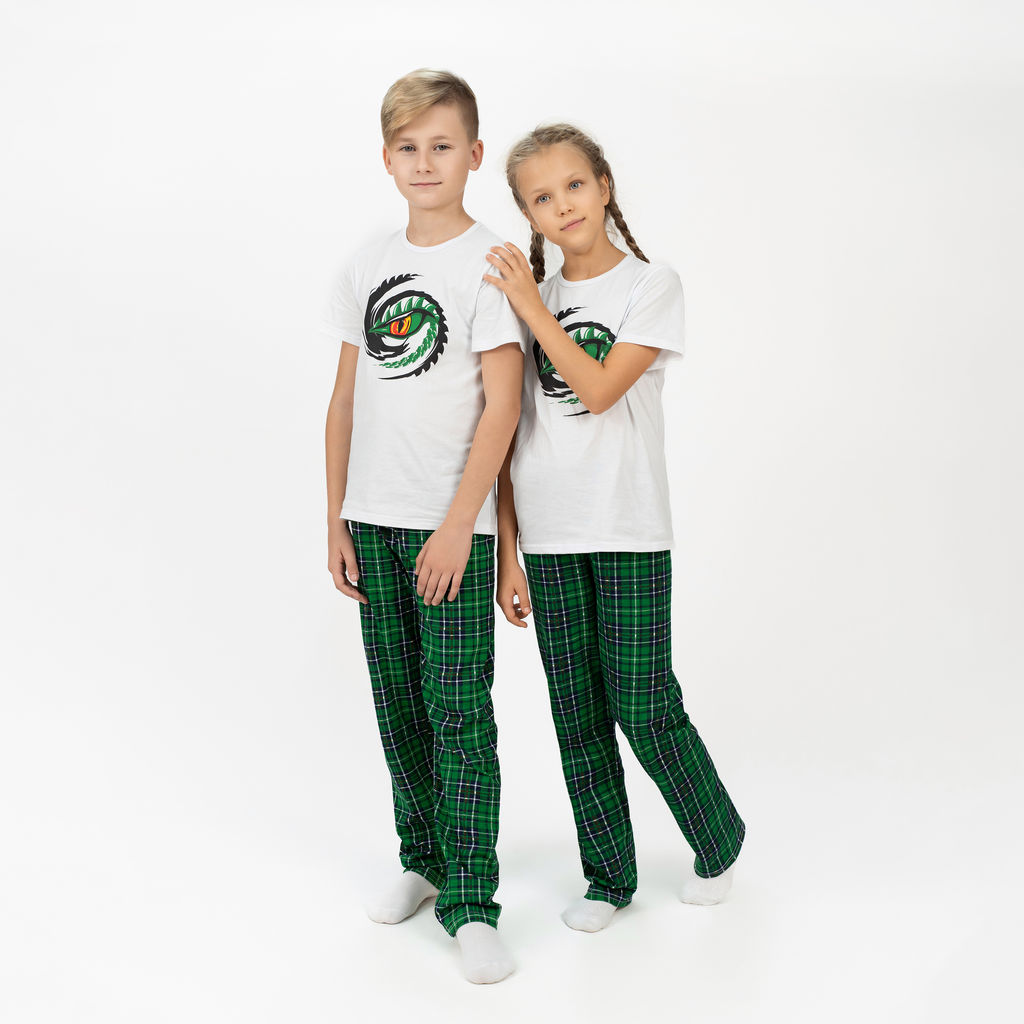 Пижама детская белая/зеленая клетка глаз 827п/1 (122, 64)