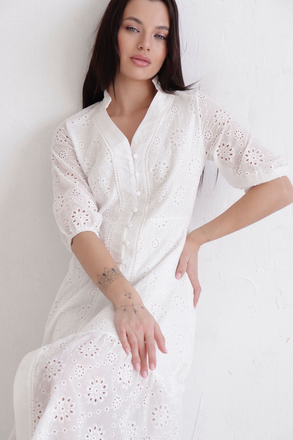 Martichelli Платье белое из хлопкового шитья 44  фото 4