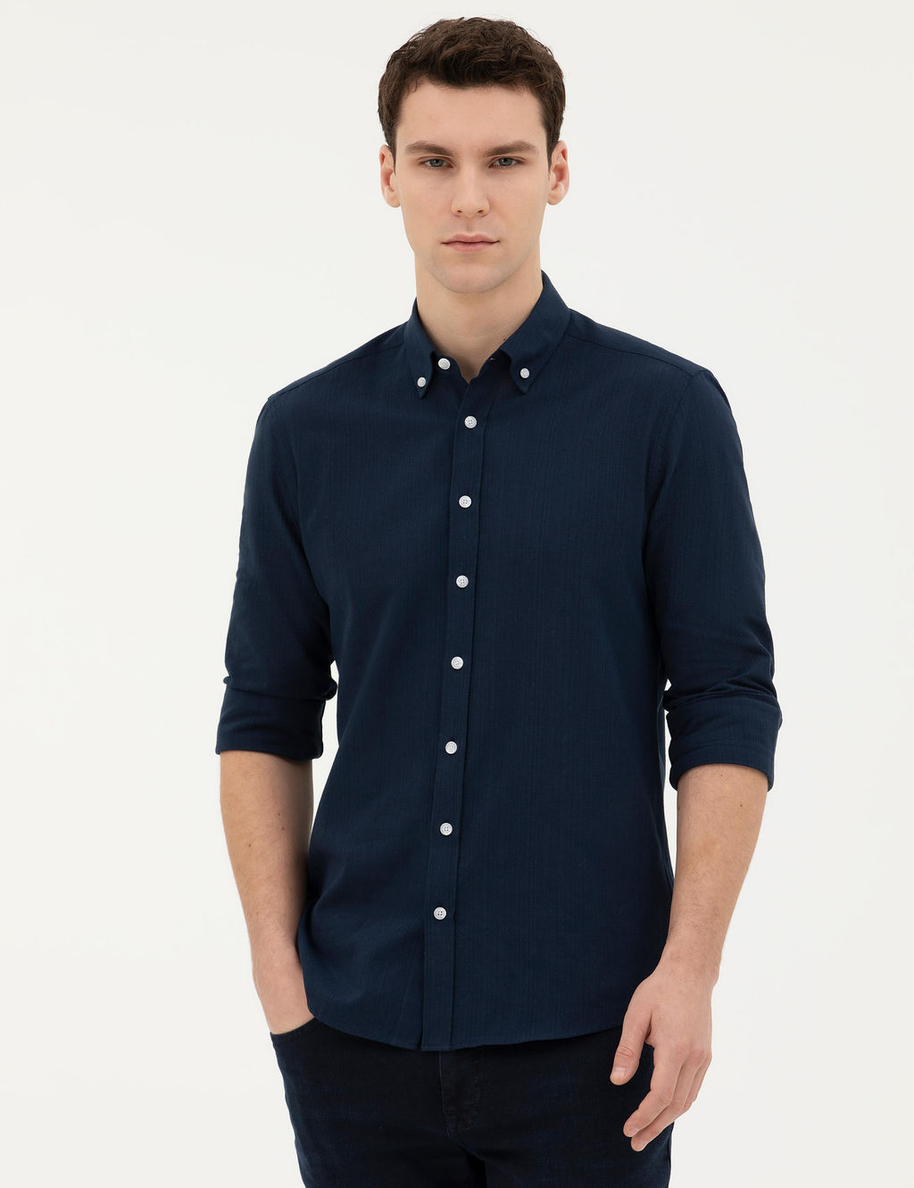 Lacivert Slim Fit Uzun Kollu G_mlek