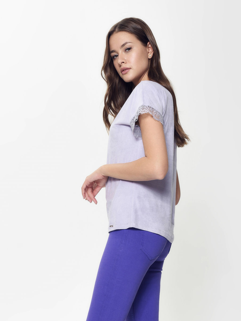 CONTE Топ с эффектом замши и деликатным кружевом LD 917 lavender frost