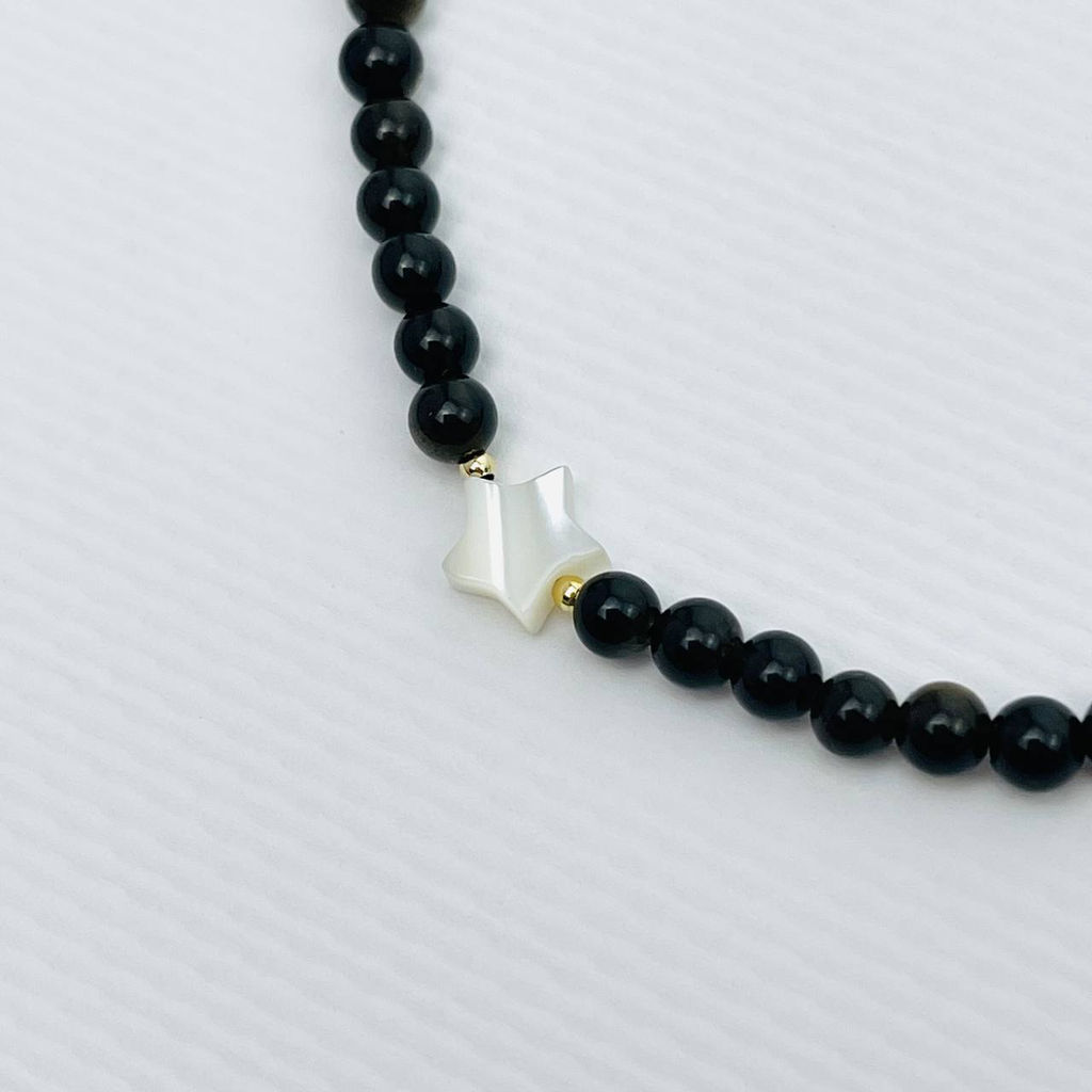 Бусы из золотистого Обсидиана с перламутром 42 см +