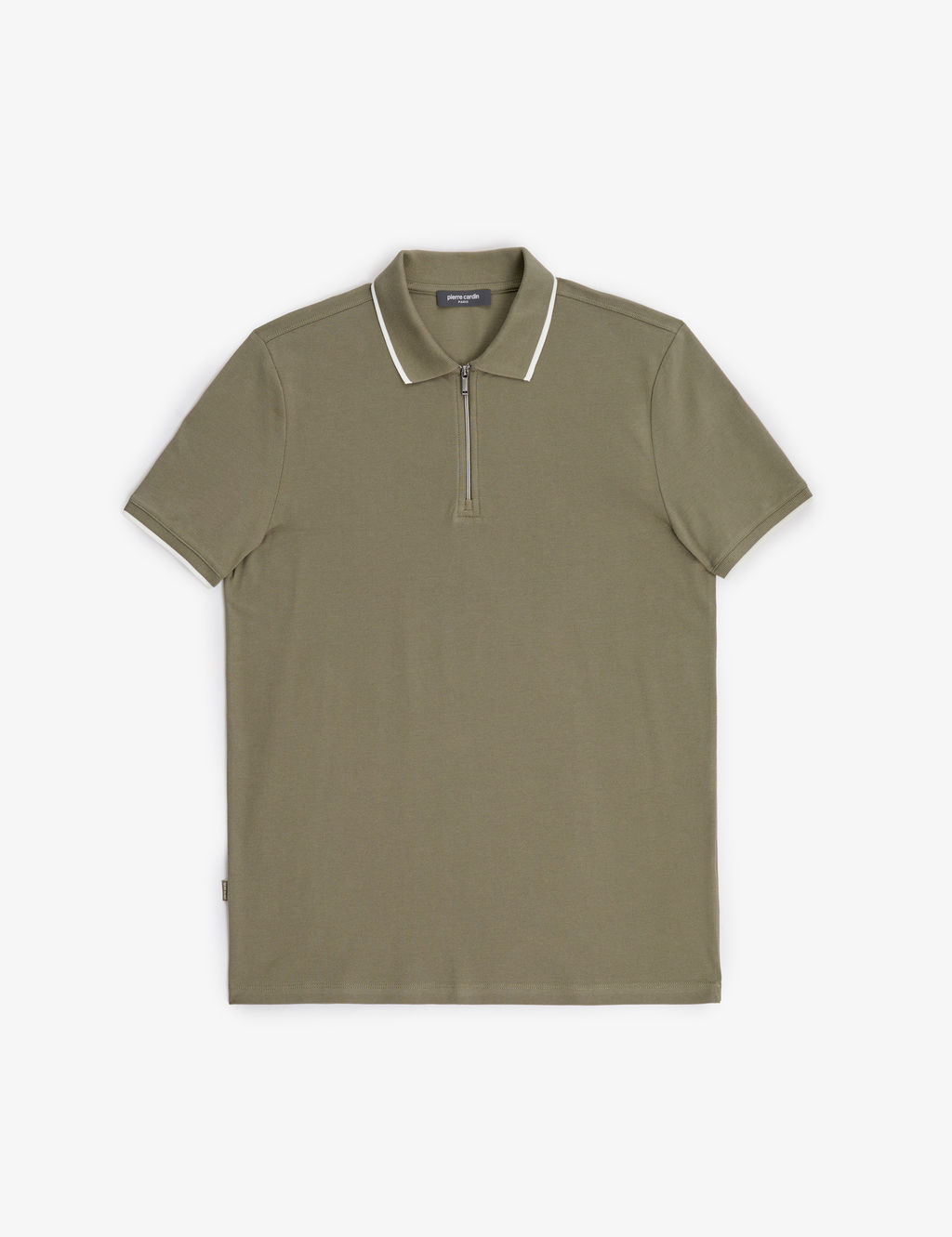 Haki Slim Fit %100 Pamuk Fermuarl_ Polo Yaka Ti__rt