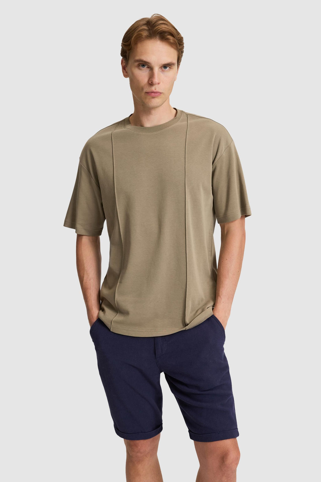 Erkek Haki Comfort Fit Bisiklet Yaka Ti__rt
