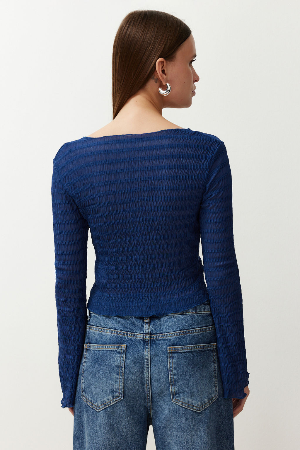 Trendyolmilla Ekru Premium Dokulu Fitted/Vucuda Oturan Baglama Detayl? Esnek Orme Bluz TWOSS24BZ00015 фото 6