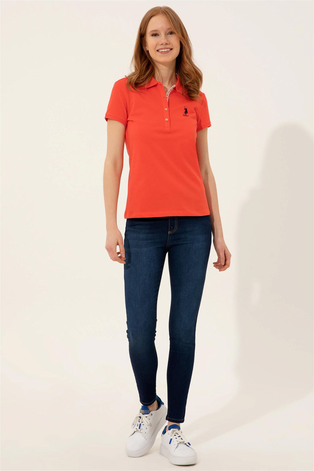 Женская красная футболка с воротником поло Basic - U.s. polo assn фото 10