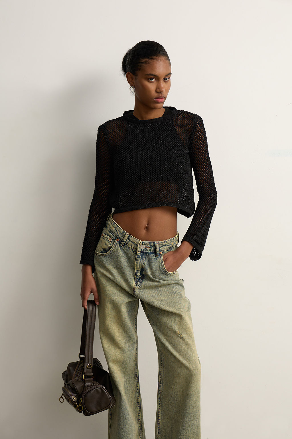 Джемпер укороченный фактурной вязки с люрексом - Mollis фото 3