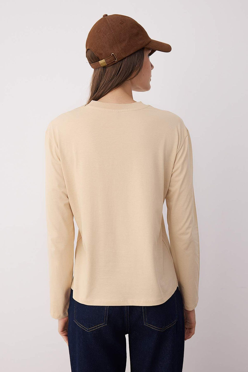 Kahverengi-Bej 2li Paket %100 Pamuk Regular Kal?p Uzun Kollu Dik Yaka Orme T-Shirt TWOAW26TS00006 - Trendyolmilla фото 4