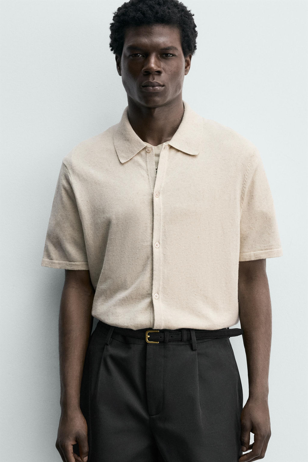 CAMISA PUNTO ALGOD?N - LINO / tostado - Zara фото 6
