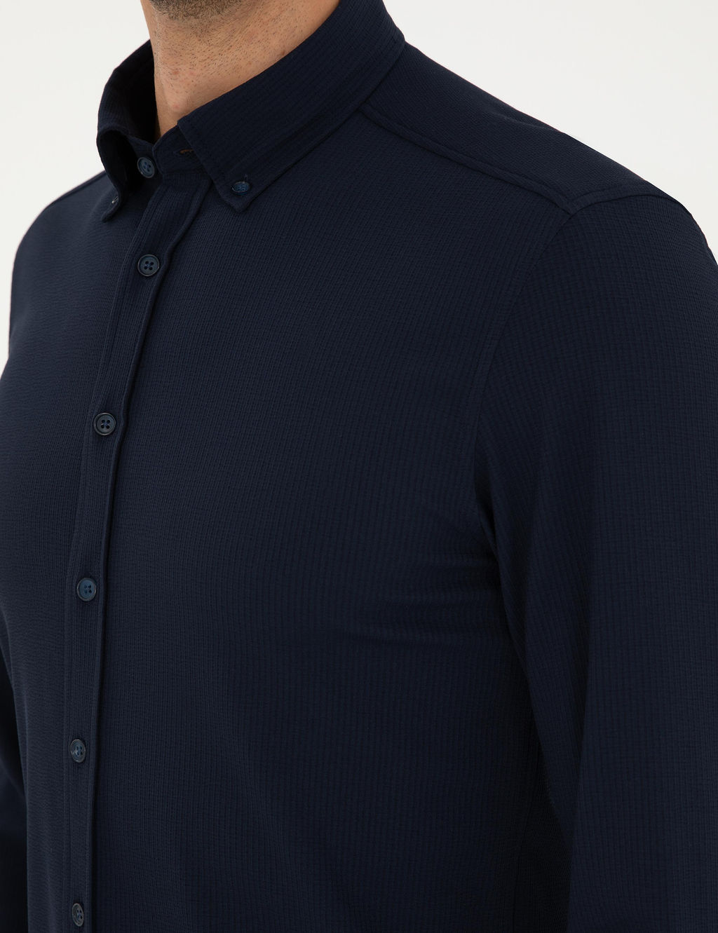 Lacivert Slim Fit Uzun Kollu G_mlek
