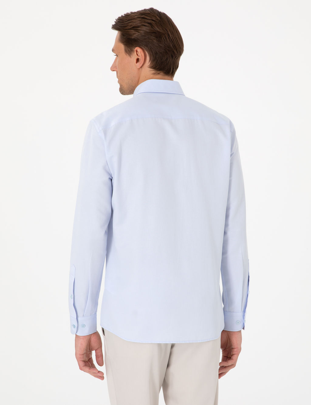 A__k Mavi Oxford Slim Fit Kolay _t_lenebilir G_mlek