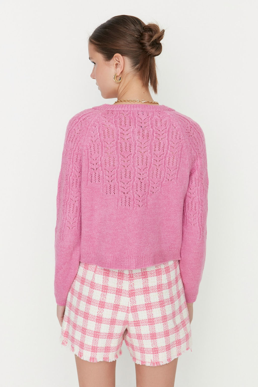 Pembe Yumusak Dokulu Ajurlu/Delikli Triko H?rka TWOAW21HI0020