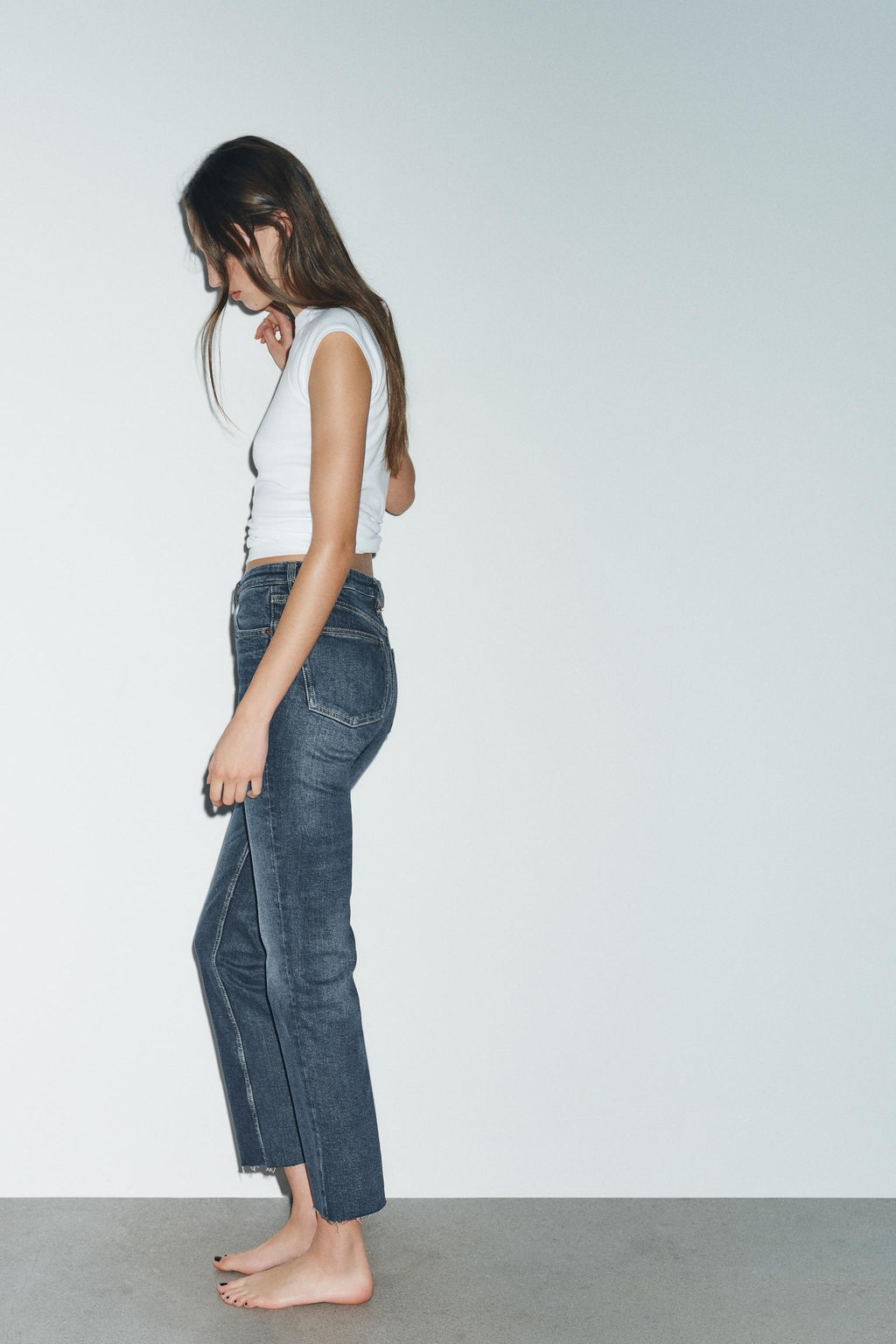 JEANS TRF CROPPED FLARE TIRO ALTO / Marino