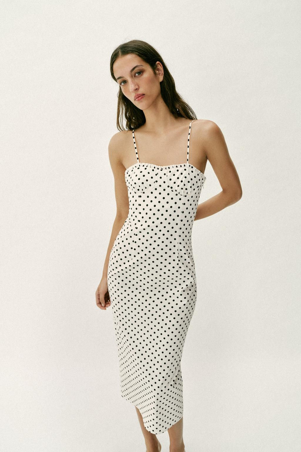 VESTIDO MIDI CORSETERO LUNARES / Blanco / Negro - Zara фото 10
