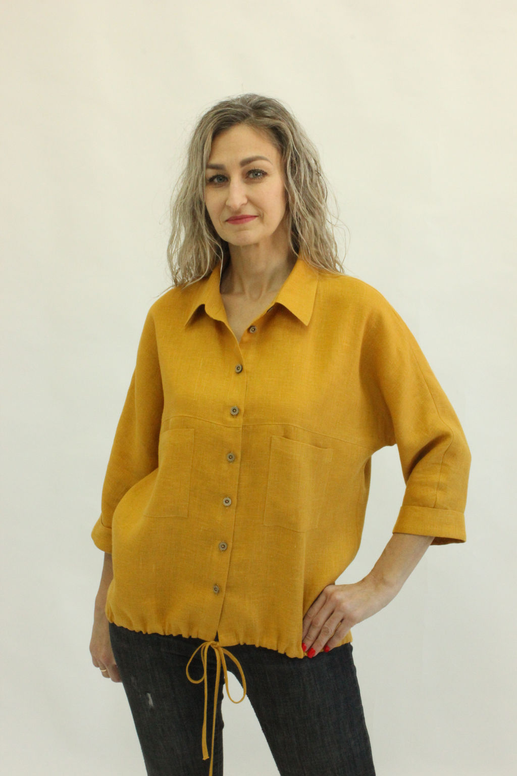 100% ЛЁН блузка рубашка по низу кулиска - Елецкие узоры фото 2