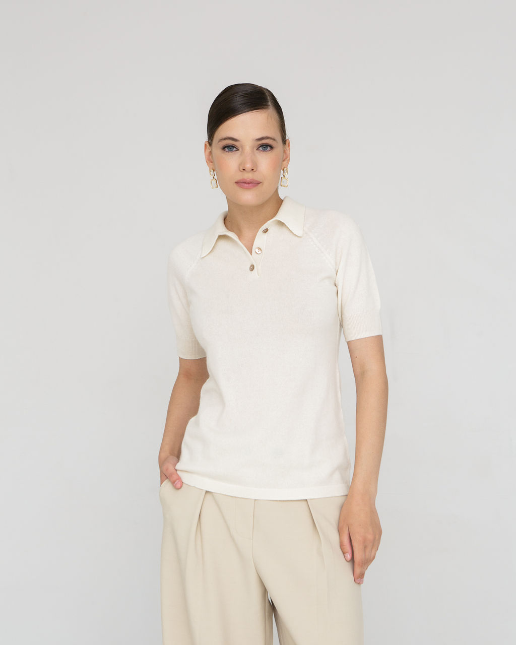 Джемпер-поло кашемировый 2015 кремовый
