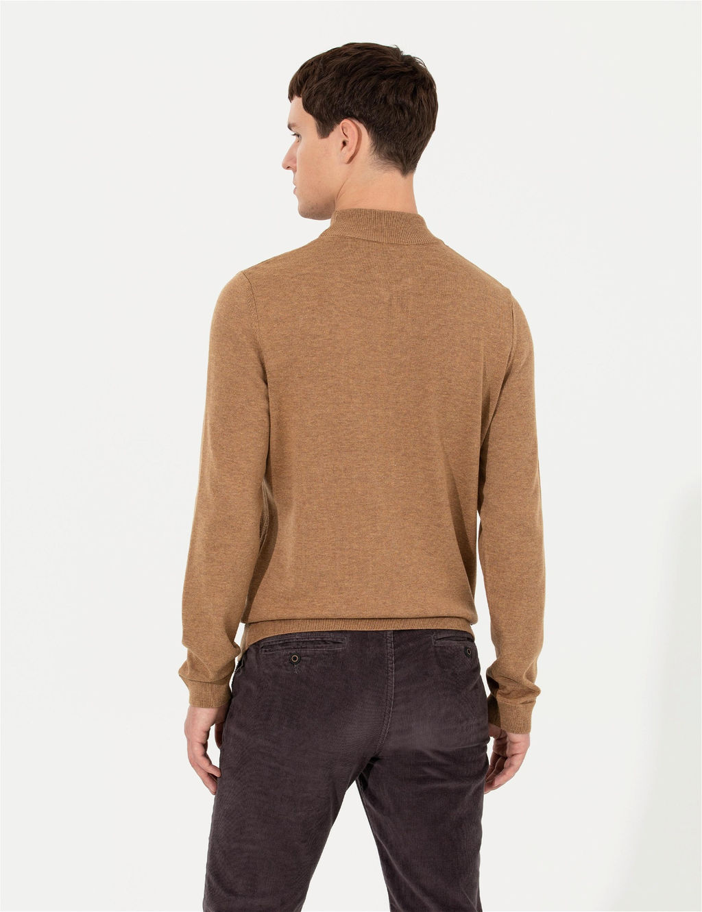Camel Melanj Slim Fit Yar_m Bal_k__ Yaka Triko Kazak