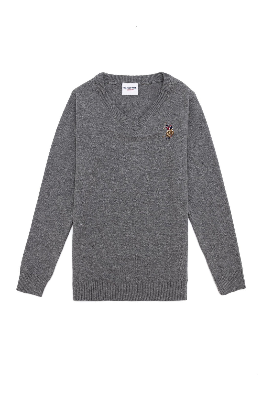 Boy Grey Melange V - Neck Knitwear Sweater Basic - U.s. polo assn фото 4
