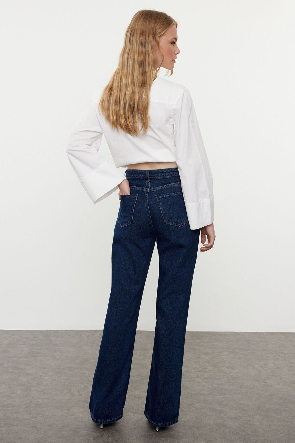 Koyu Mavi Yuksek Bel Wide Leg Jeans TWOAW25JE00073