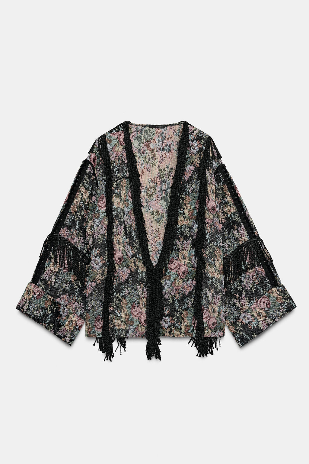 FLORAL JACQUARD FRINGED KIMONO - Zara фото 4
