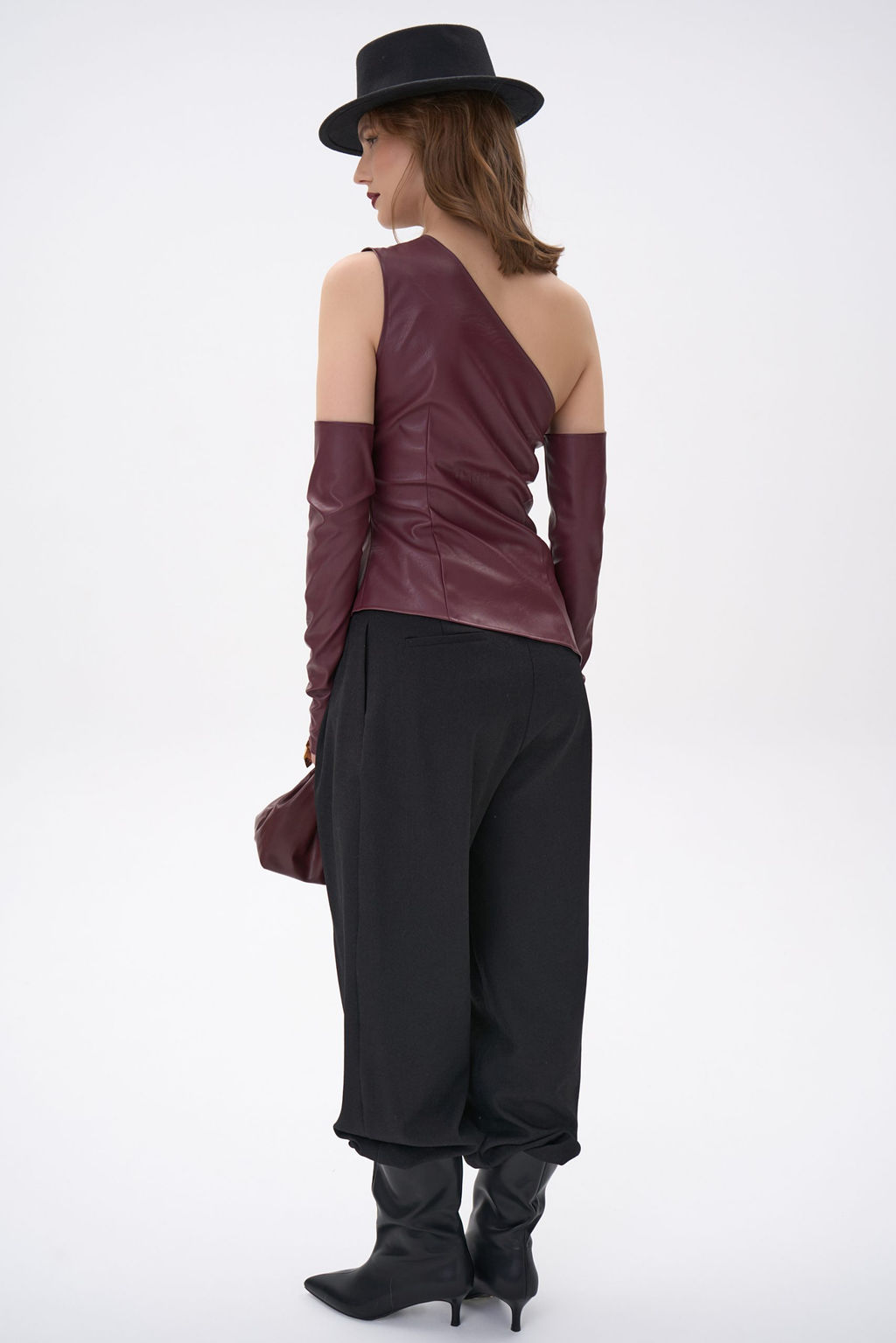Кожаный топ с рукавами Рикси (бордовый)