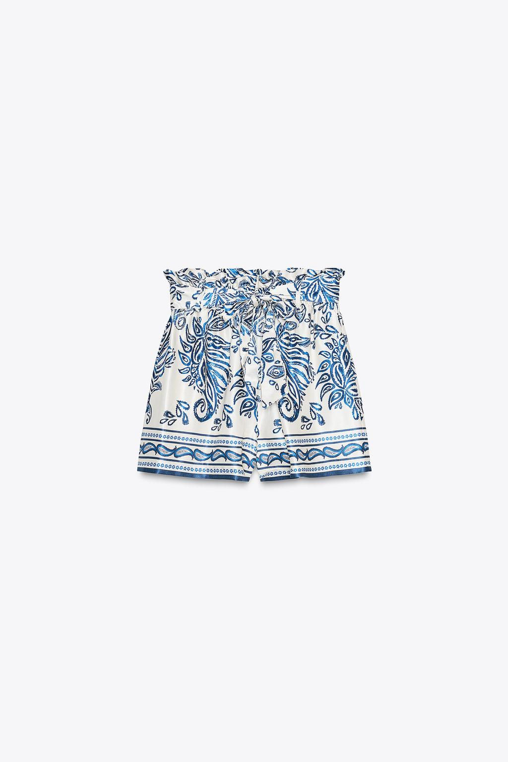PRINTED SATIN PAPERBAG BERMUDA SHORTS - Zara фото 7